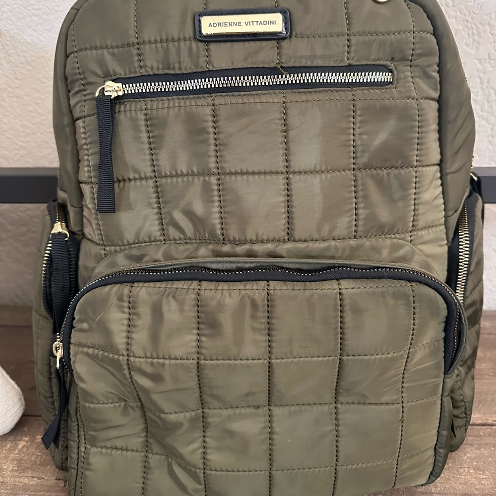 Adrienne Vittadini Woman's Khaki (dark olive) Quilted Travel Backpack